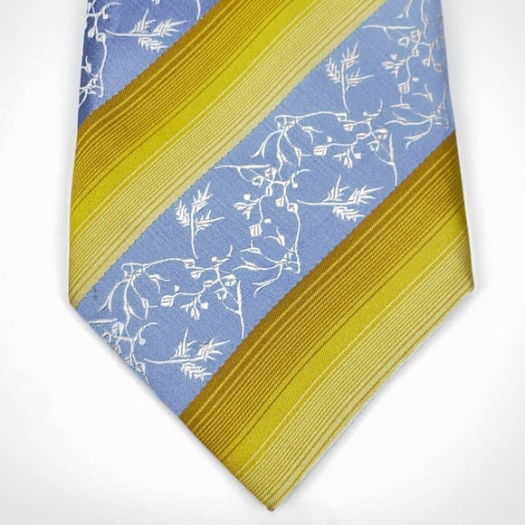 Light Blue Yellow Diagonal Striped Lorenzo Cana Tie Silk Hand Made Necktie - Picture 5 of 12